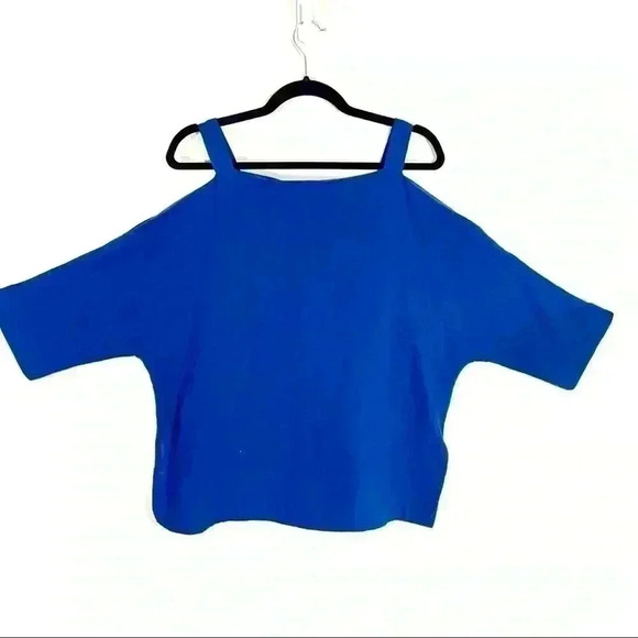 Tibi Royal Blue Cold Shoulder Cut Out Wool Blouse - Picture 10 of 15